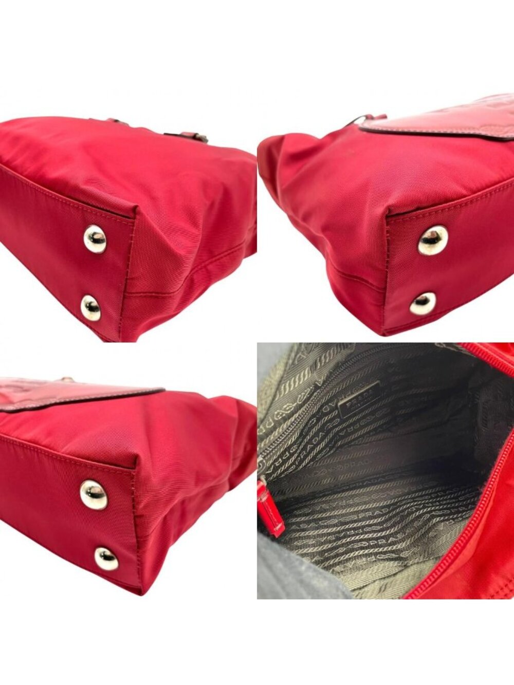 Prada Tote Mini Bag Nylon Patent Enamel Tessuto Red Vintage Classic Outing Walk - Picture 8 of 10